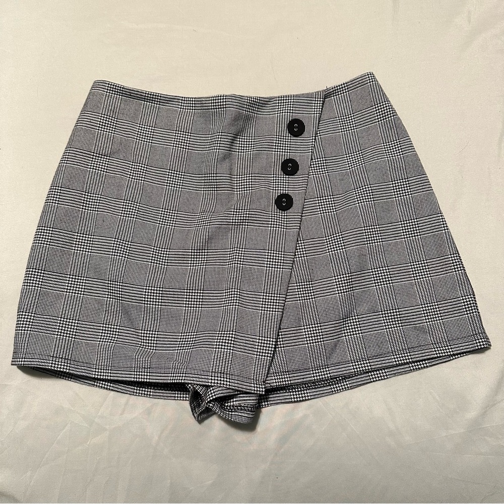 Plaid Skort with Button Detail